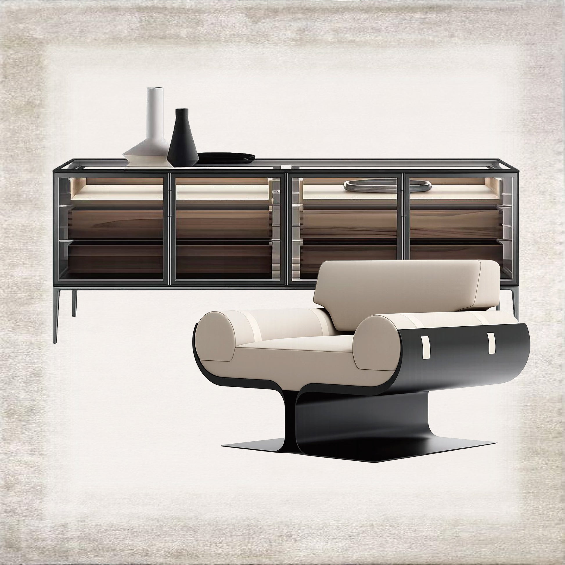 Axis modular lounge chair with coordinating cabinet