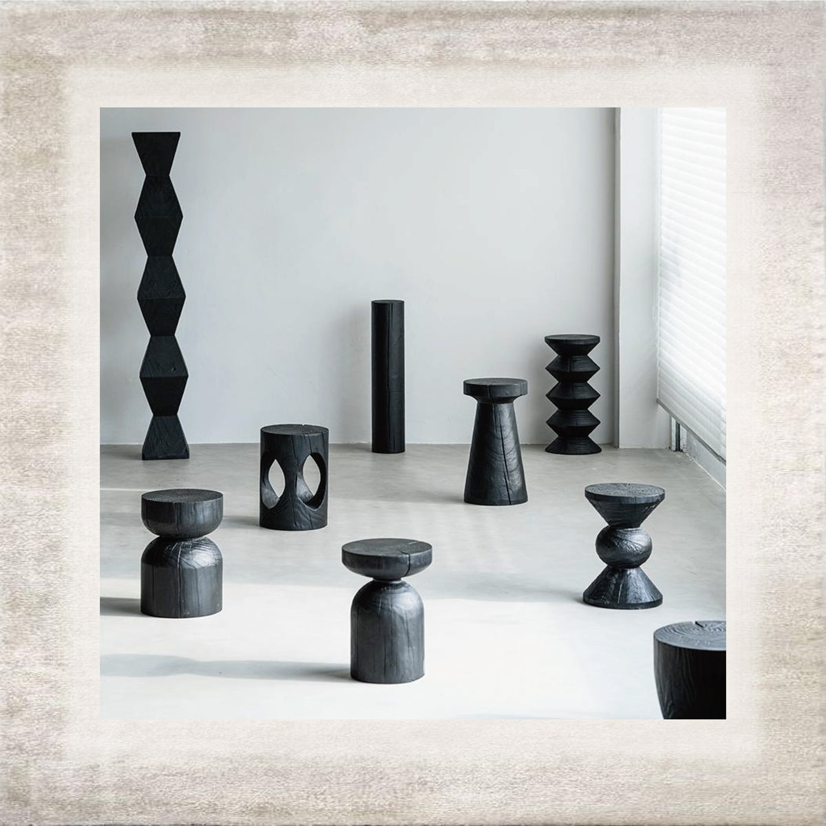 Totem Sculptural Wood Stools, main view