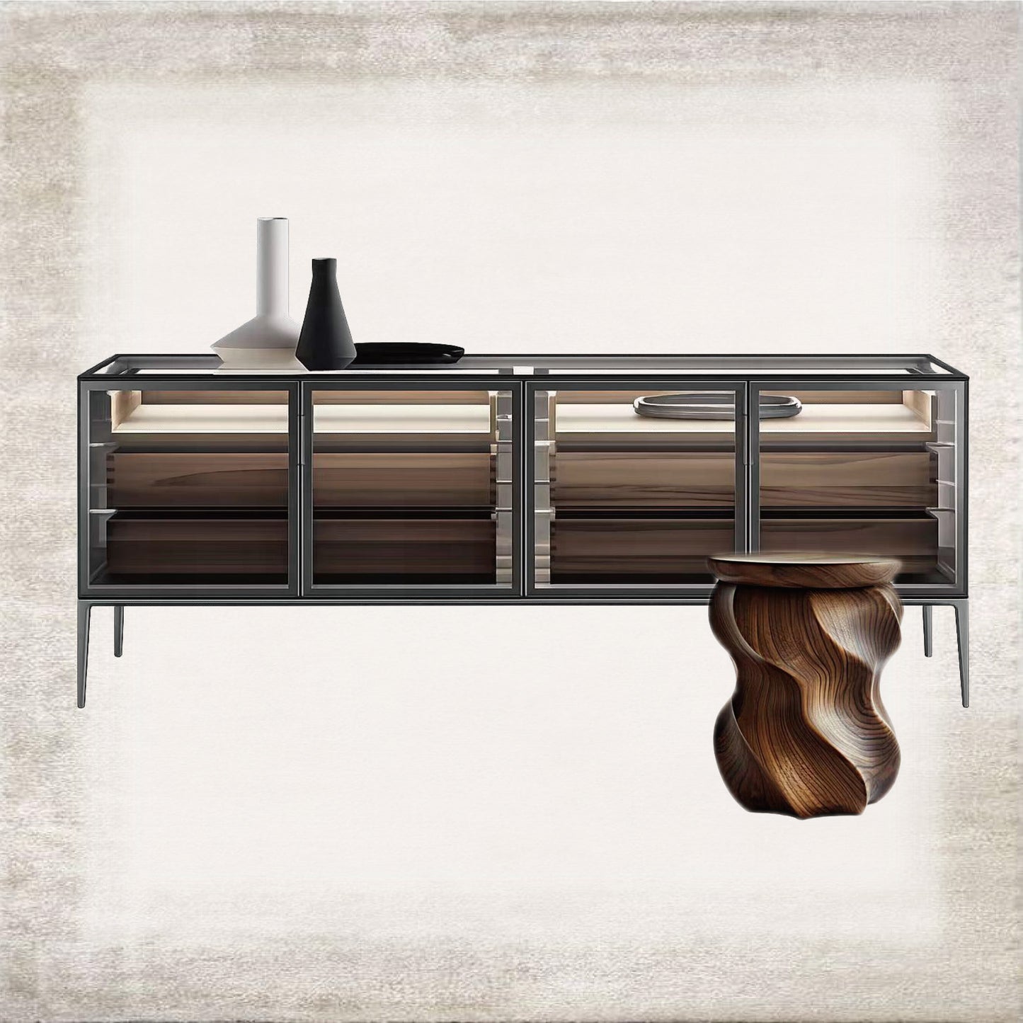 Isola Glass-Top Storage Console